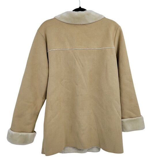 Crazy Horse Boho Retro 70's Ultra Suede Faux Fur Trim Button Down Coat Sz Lg - Picture 3 of 8